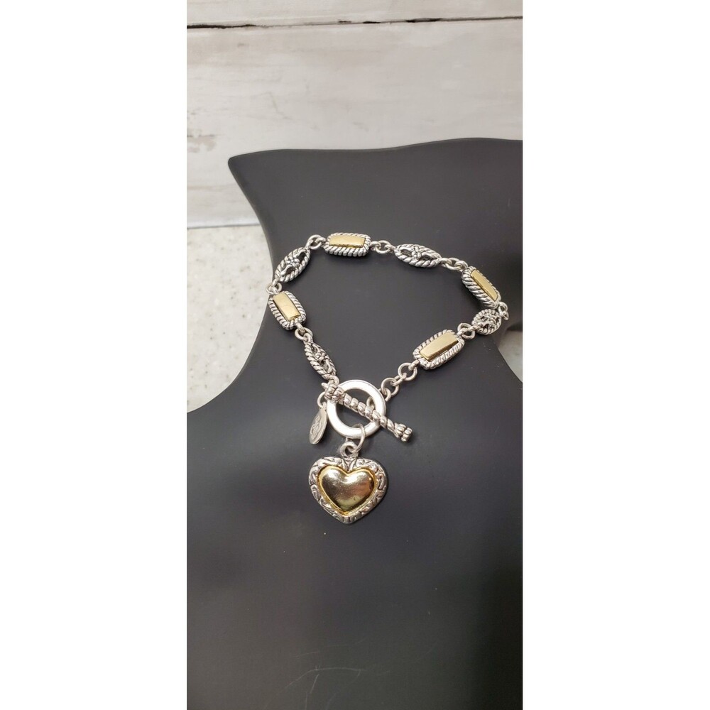 Premier Designs Gold & Silver Tone Heart Charm Bracelet Toggle Clasp 8" Women